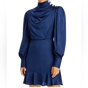 Aqua Button Shoulder Navy Dress Size M